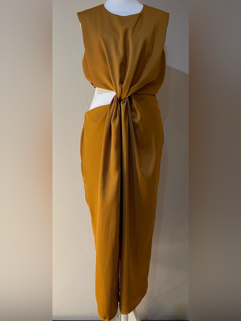 ASOS Orange Gold Draped Dress Cut Out 10 Medium
